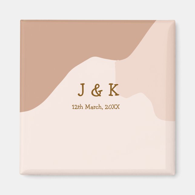 Íman Beige boho curvy orange wedding name date (Frente)