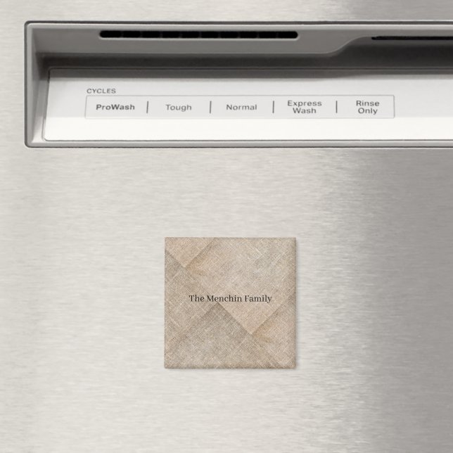 Íman Beige Faux Linen Personalizado (In Situ (Dishwasher))