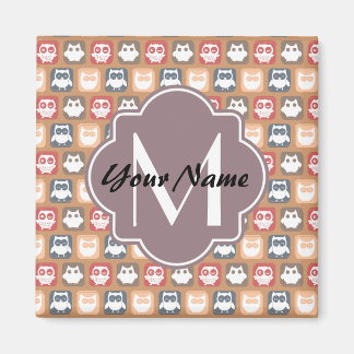 Íman Beige Owls Monograma Personalizado e Nome