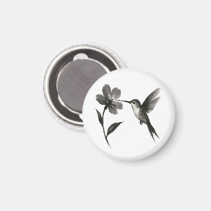 Íman Beija-flor com Flor – Design de Pincel Tinta em