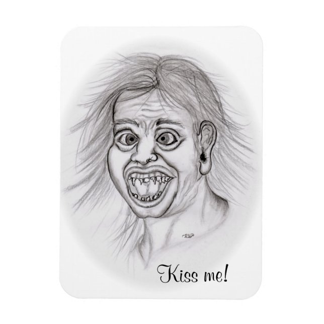 Íman Beije-me! Design de desenho de lápis preto e branc (Vertical)