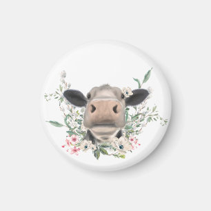 Íman beijo de nariz de vaca flores aquarela cinza anima
