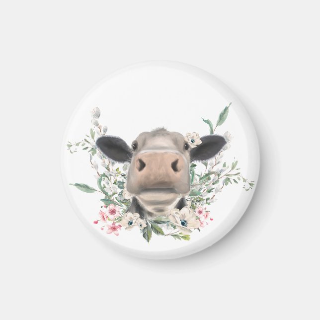Íman beijo de nariz de vaca flores aquarela cinza anima (Frente)