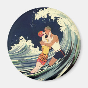 Íman Beijo dos amantes do art deco do vintage nas ondas