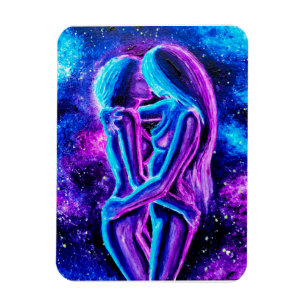 Íman Beijo lésbico em azul e roxo