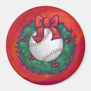 Íman Beisebol em Wreath em Vermelho