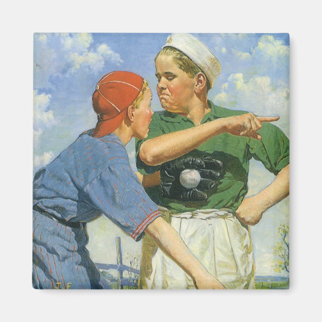 Íman Beisebol Vintage, Crianças, Meninos Jogando Esport (Frente)