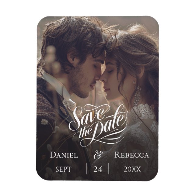 Íman Bela Caligrafia - Ímã de Foto de Salvar a Data (Vertical)