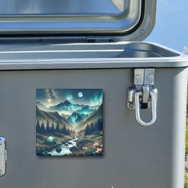 Íman Bela cena de acampamento com montanhas e tendas