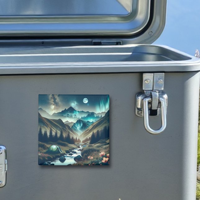 Íman Bela cena de acampamento com montanhas e tendas (Criador carregado)