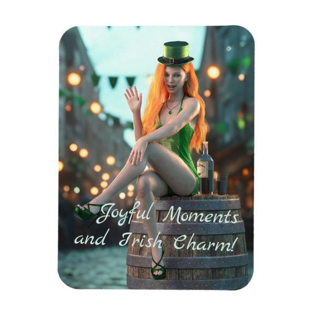 Íman Bela Dia de São Patrício Sentada em um barril (Vertical)