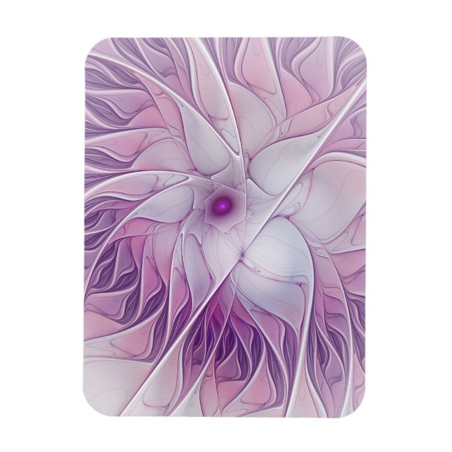Íman Bela Flor Rosa Arte Fractal Abstrata Moderna (Vertical)