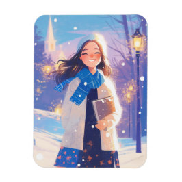 Íman Bela Garota Caminhando na Rua de Inverno