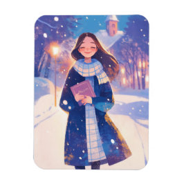Íman Bela Garota Caminhando na Rua de Inverno
