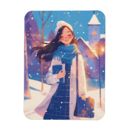 Íman Bela Garota Caminhando na Rua de Inverno