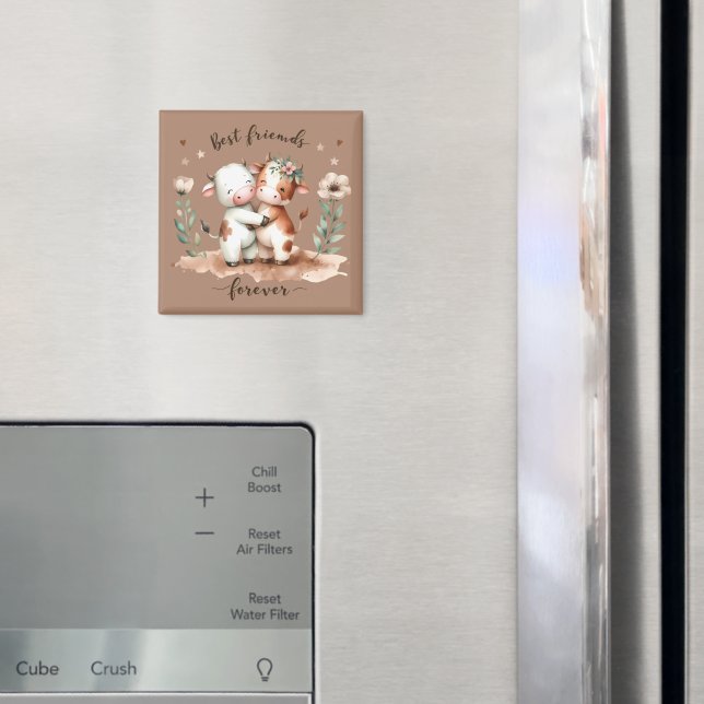 Íman Bela Vaca Melhor Amigos Abrindo Arte Floral (In Situ (Fridge))