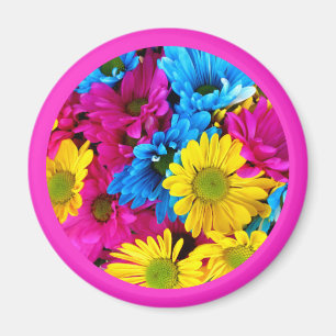Íman Belas Flores Desenho de Círculo Floral Borda Rosa
