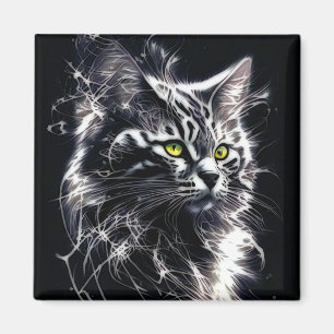 Íman Beleza abstrato em Preto e Prata - Gato Místico