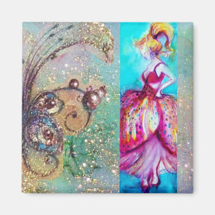 Íman BELEZA EM VESTIDO ROSA / Planta Borboleta Mágica