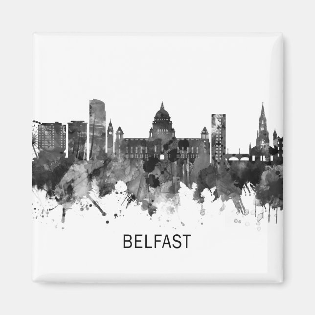 Íman Belfast Norte Ireland Skyline BW (Frente)