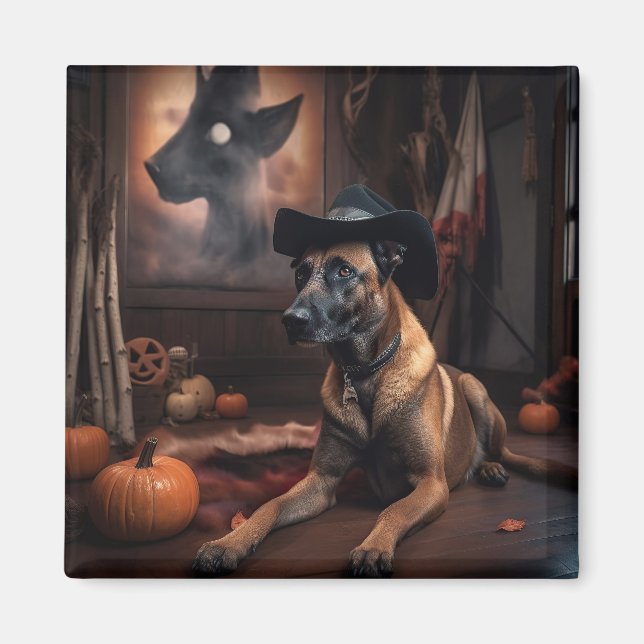 Íman Belga Malinois Pumpkins Halloween Scary (Frente)