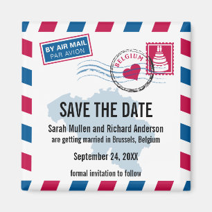 Íman Bélgica Air Mail Wedding Save the Date (Salvem a d