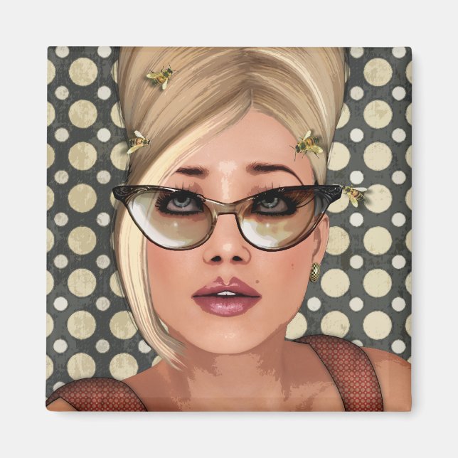 Íman Belinda Beehive Retro Chic Square Magnet (Frente)