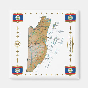 Íman Belize Map + Flagres Magnet