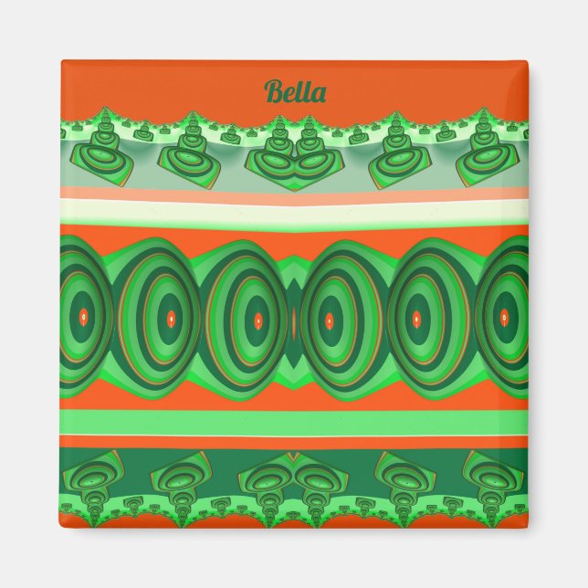 Íman BELLA ~ 3D Design Fractal vermelho branco ~ (Frente)