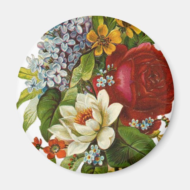 Íman Belo Buquê Romântico de Verão com Rosa vermelha (Frente)