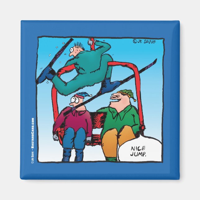 Íman Belo Cartoon de Skiers Engraçado (Frente)