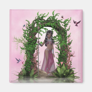Íman Belo Elf rosa sob um ímã de fantasia de arcos