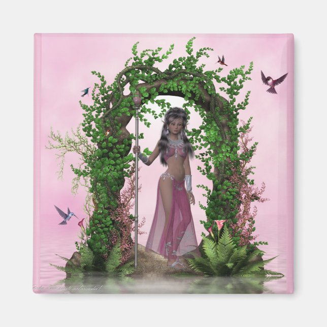 Íman Belo Elf rosa sob um ímã de fantasia de arcos (Frente)