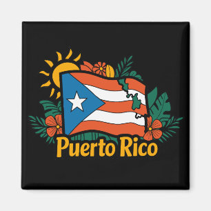 Íman Belo Floral Porto Rico Flag Trabalho de arte