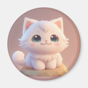 Íman Belo Gatinho Branco Fofo de Olhos Grandes