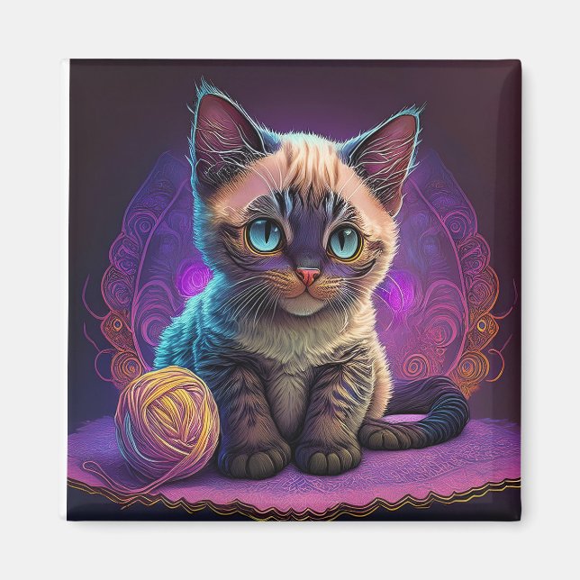 Íman Belo Gatinho Jovem com Bola Yarn (Frente)