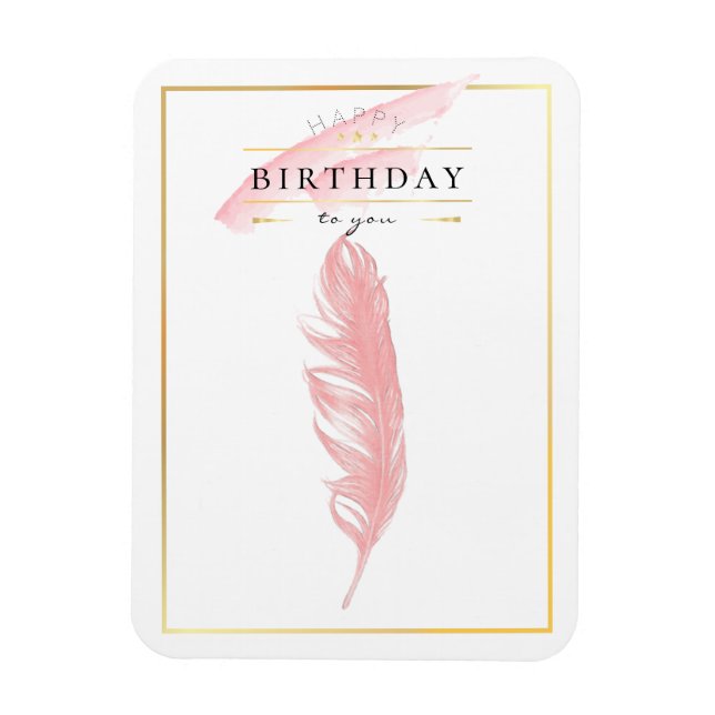 Íman Belo Lápis desenhando Penas Rosa Aniversário (Vertical)