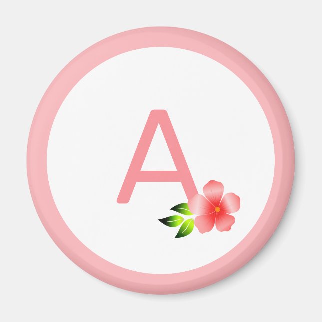 Íman Belo monograma rosa e flor rosa (Frente)