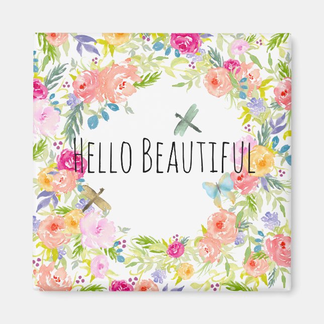 Íman Belo Pêssego Rosa Dourado Amarelo Floral (Frente)