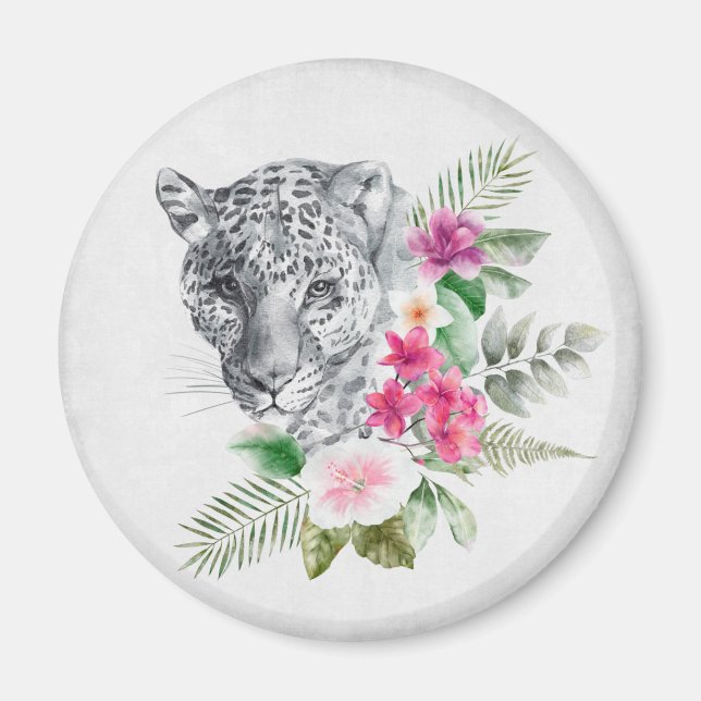 Íman Belo retrato da cabeça-leopardo em Watercolor (Frente)