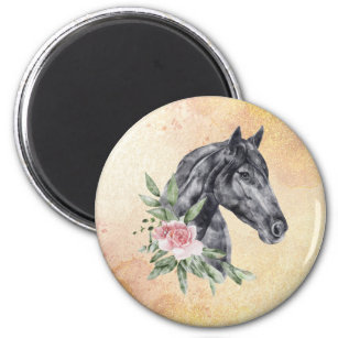 Íman Belo Retrato de Cabeça de Cavalo Negro Aquarela