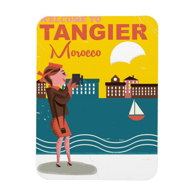 Íman Bem-vindo a Tangier Marrocos pôster de viagem vint (Vertical)