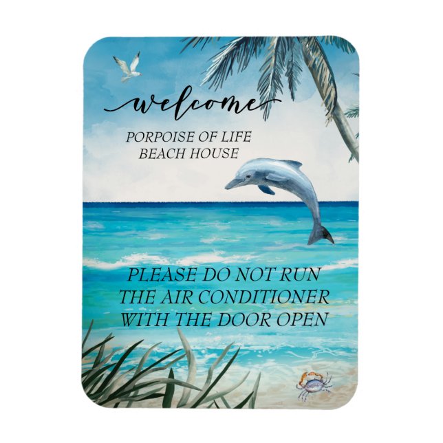 Íman Bem-vindo Casa de Praia Aquarela Golfinho  (Vertical)
