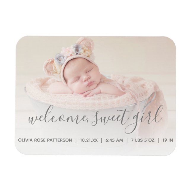 Íman Bem-vindo, Sweet Girl Photo Baby Announce (Horizontal)