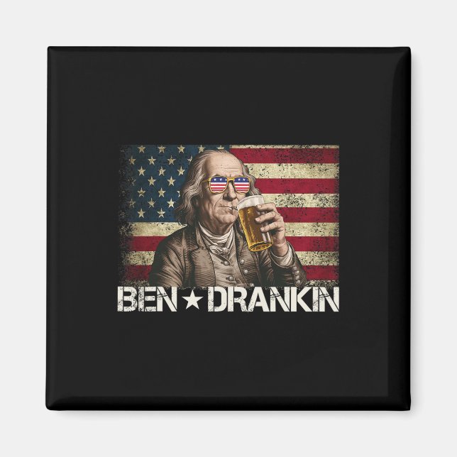 Íman Ben Drankin Funny Beer 4 De Julho Retro Usa Flag (Frente)