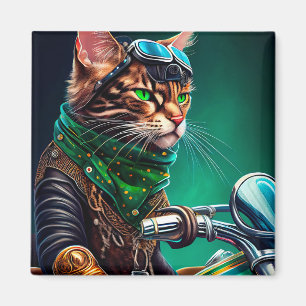 Íman Bengal Cat dirigindo Ruas de bicicleta. Dia de Pat