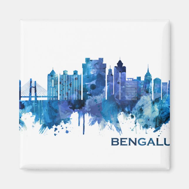 Íman Bengaluru Karnataka Skyline Blue (Frente)
