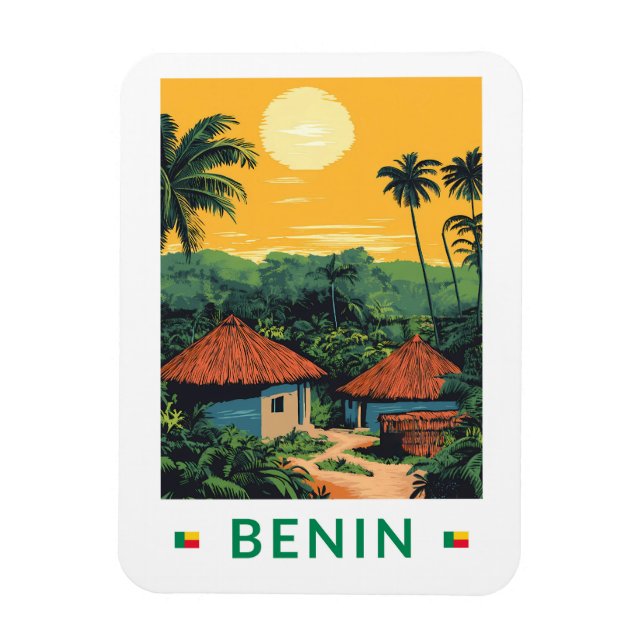 Íman Benin Sunset Illustration Viagem Art Vintage (Vertical)