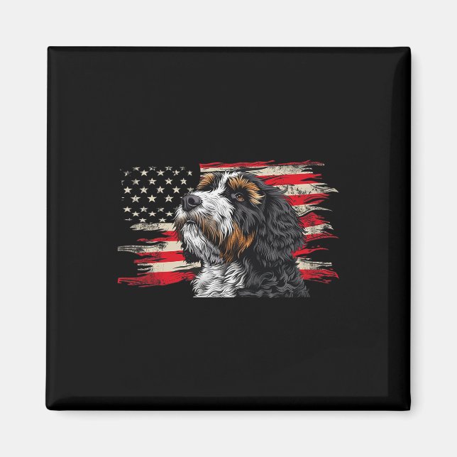 Íman Bernedoodle American Flag Dog No Dia 4 De Julho (Frente)