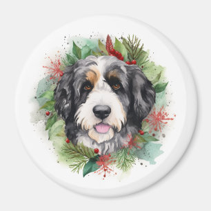 Íman Bernedoodle Christmas Wreath Festivo Pup